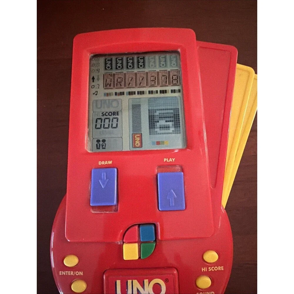 Vintage 1999 Mattel UNO Electronic Red Handheld Travel Game Classic Tested Works